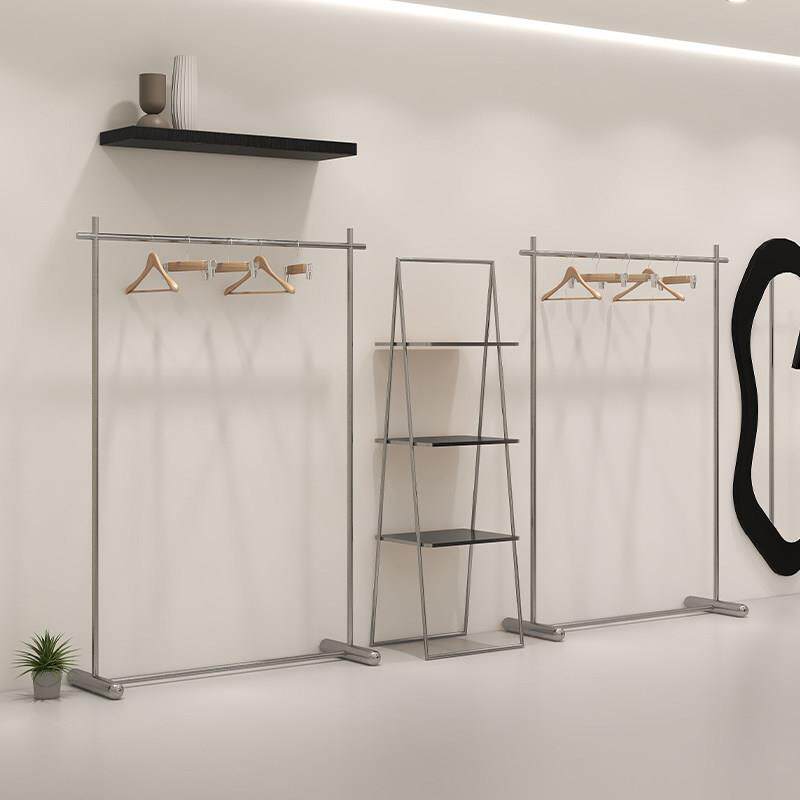 服装店展示架落地式陈列架不锈钢拉丝挂衣架置物架女装店货架专用