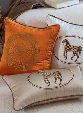 抱枕沙发客厅橙色马抱枕套不含芯轻奢靠垫车载靠枕现代简约靠背垫