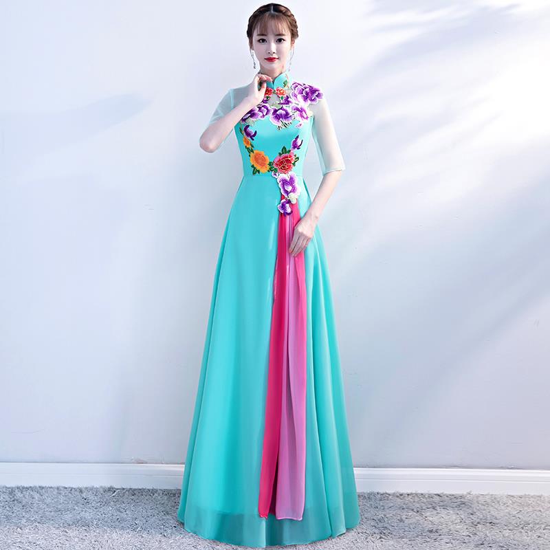 正品诵修身袍长裙宴会演晚礼服大旗合唱团舞台成人朗表服装演出礼图片