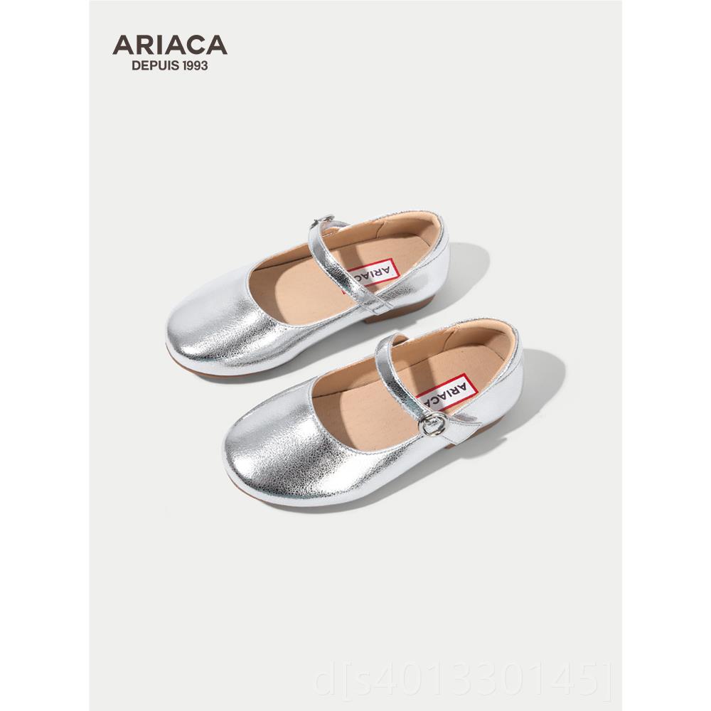 高档AARIC艾芮苏鞋女A童公主鞋金色皮小女孩银色单鞋演出软底儿童