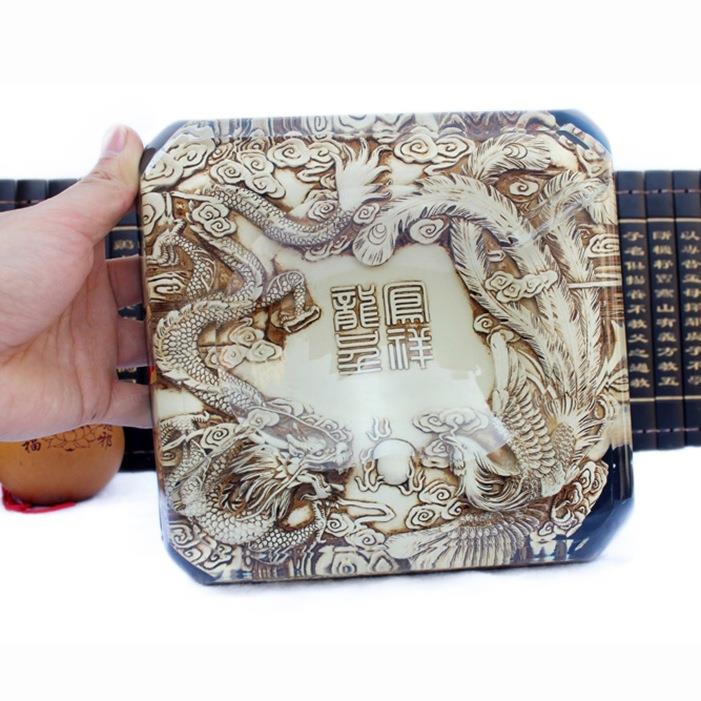 龙凤呈祥烟灰缸水晶浮雕大号仿古创意时尚家居装饰品商务礼品烟缸