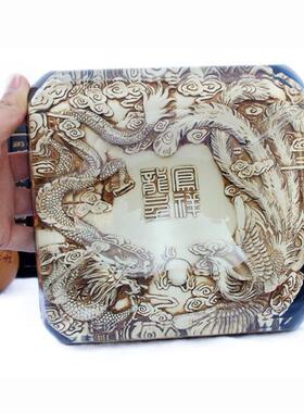 龙凤呈祥烟灰缸水晶浮雕大号仿古创意时尚家居装饰品商务礼品烟缸