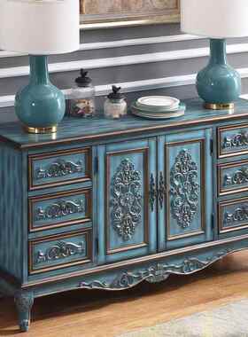 入c9020欧式餐边柜实木美式乡柜绘村户玄关柜子备餐复古彩储物储