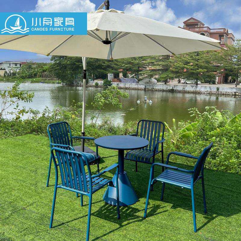 庭院花园休闲简约桌椅室外奶茶店咖啡厅蓝色铁艺茶几椅子组合家具