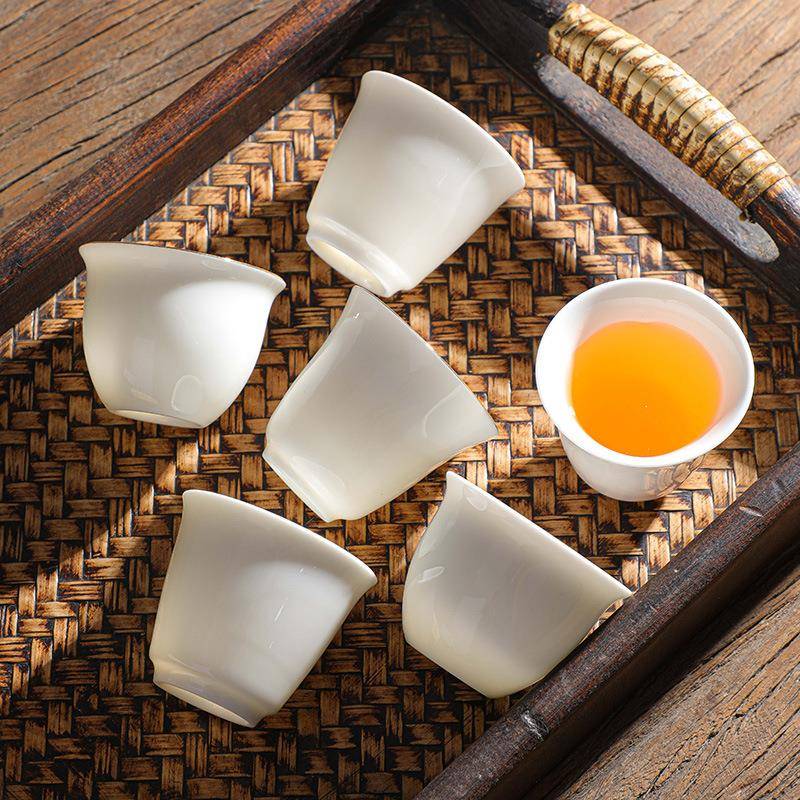 陶瓷茶杯描金主人杯茶具单杯子闻香杯羊脂玉功夫茶杯纯白色品茗杯