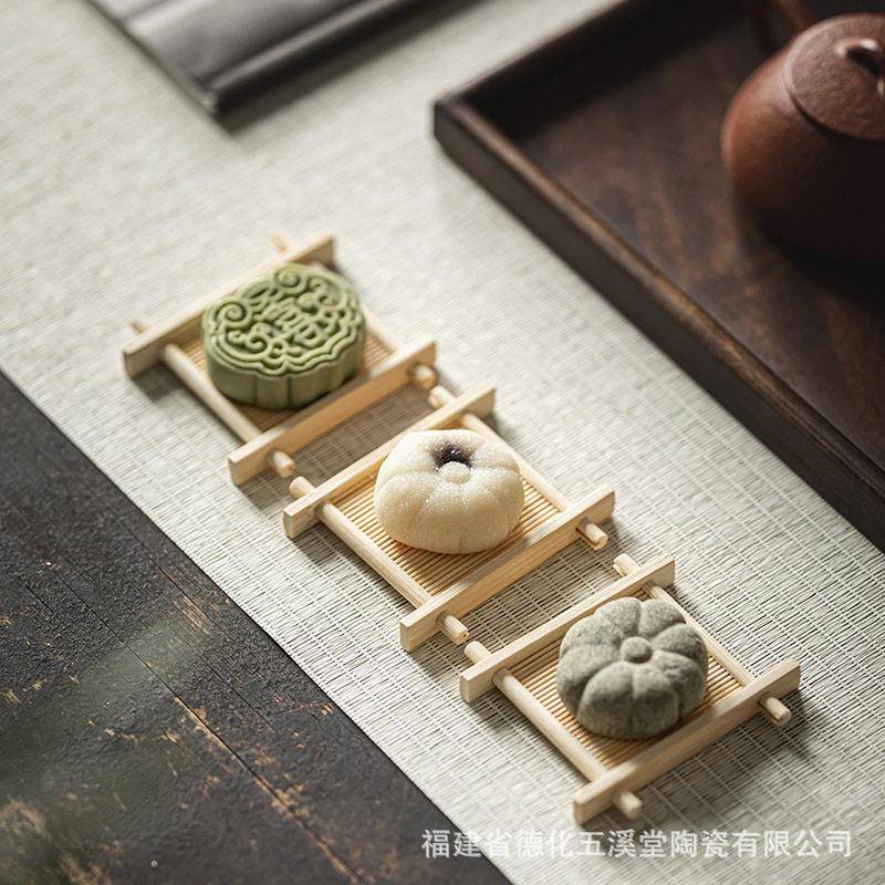 中式订婚结婚糕点摆台竹制托盘煮茶点心碟复古提篮井字茶杯垫杯托