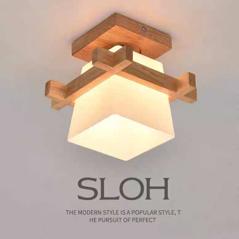 北欧原木井字过道灯卧室灯新中式实木led吸顶灯榻榻米主卧阳台灯