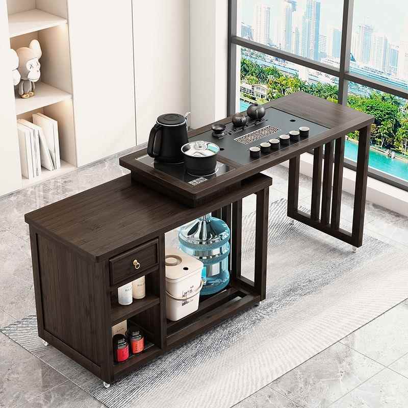 简约可移动旋转茶桌茶柜水茶台小户型阳茶LVG体几烧水壶一桌椅台