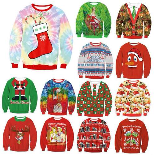 Christmas round neck hoodie 3D digital printed tie hoodie