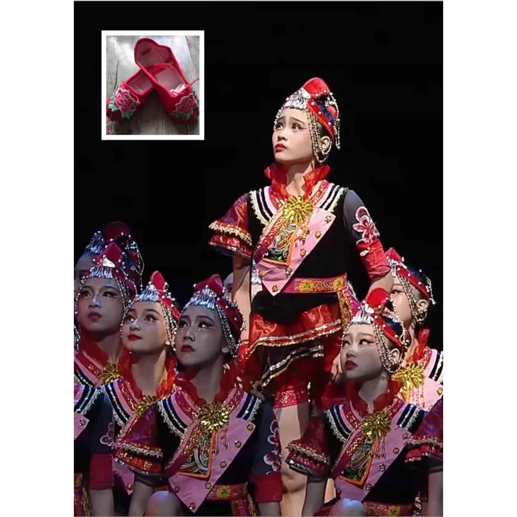 新款新款演苗族族壮彝族畲族女童少数民族服装男舞蹈服六一出儿童