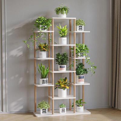 现20729代轻奢多层实木花架子地客肉厅架落式置物架阳台花盆多绿