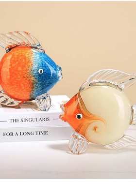 琉璃玻璃亲嘴鱼对嘴鱼摆件中式轻奢招财工艺品家居样板房软装饰品