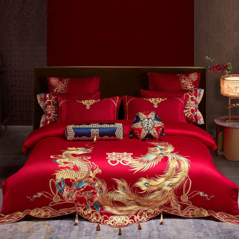 100全棉纯棉婚庆四件套结婚陪嫁床单被套刺绣婚房红色喜被六八十,床上用品,婚庆床品套件,淘宝优惠券,粉丝福利购,淘宝优惠卷