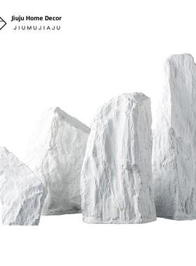 新中式样板房家居装饰陶瓷假山石摆件简约客厅入口软装组合