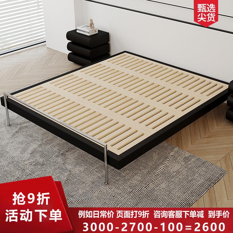 无床头靠背皮床简约现代复古中古风主卧婚床小户型1.8米北欧极简