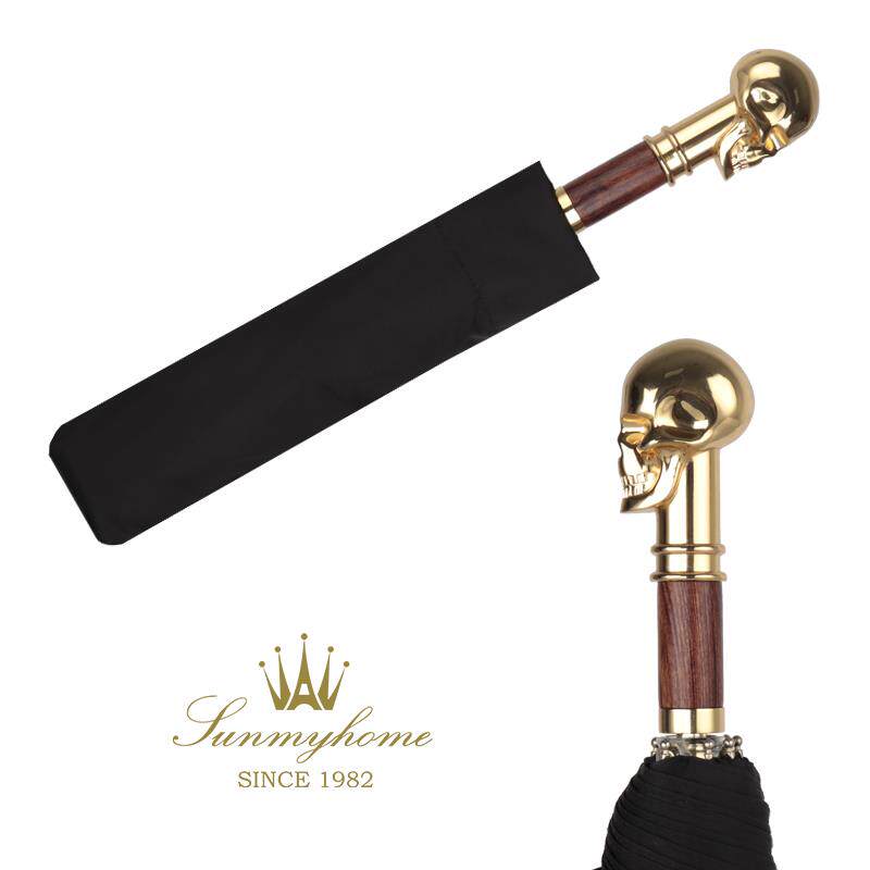 新款骷髅头雨伞木折叠伞创檀意男女黑士伞复古英伦高折档商务三晴