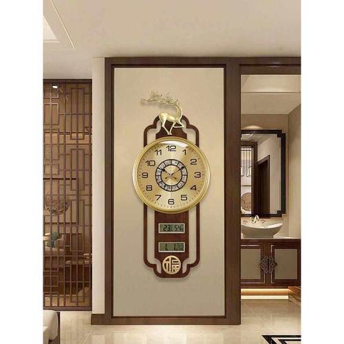 2022新款新中式挂钟带日历显示温度家用客厅时尚挂墙万年历时钟表