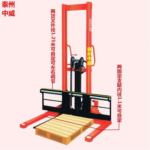 1.5吨2.5米C型钢液压堆垛车宽腿式手动堆高搬运车手推油压车