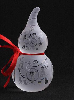 11厘米人工白色水晶葫芦镇屋财富釉面八卦画葫芦风水家居礼品挂件