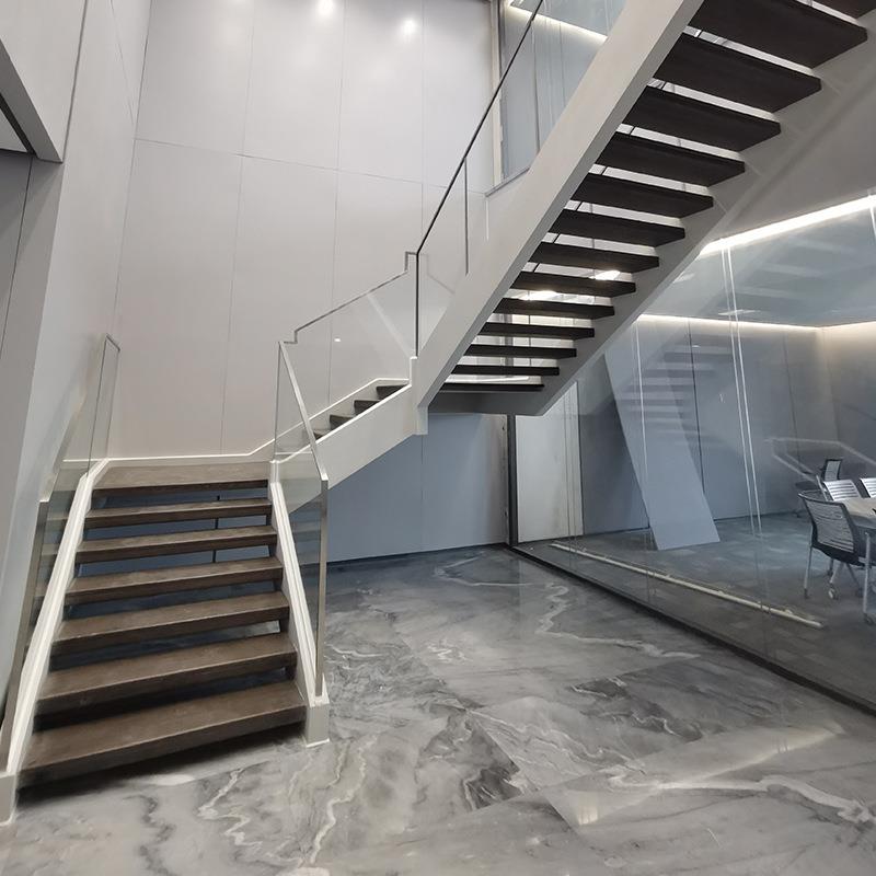 室内加厚玻璃叠加梯堆叠楼梯 家用商场别墅阁楼复试钢木艺术楼梯