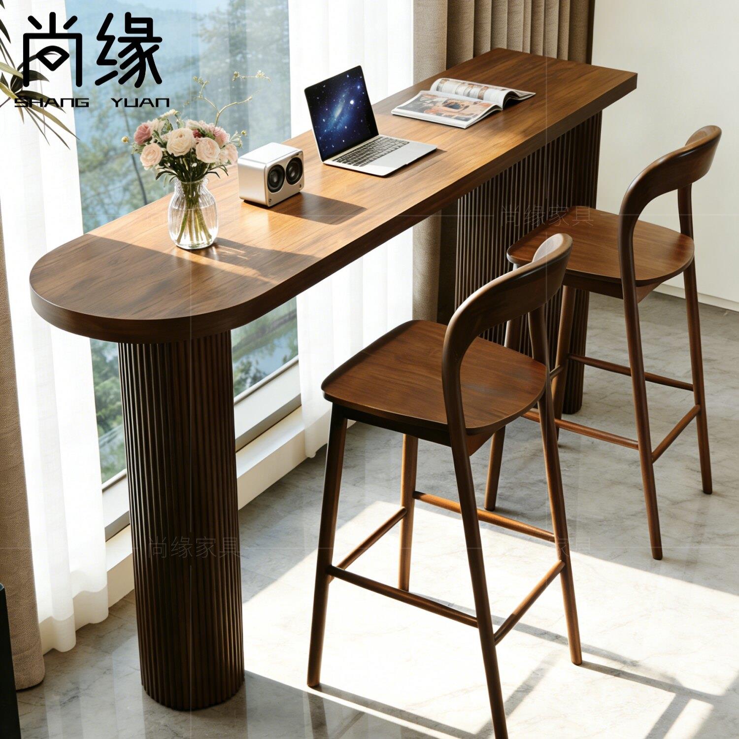 实木隔断吧台桌家用小户型客厅靠墙长条窄桌子阳台休闲咖啡高脚桌