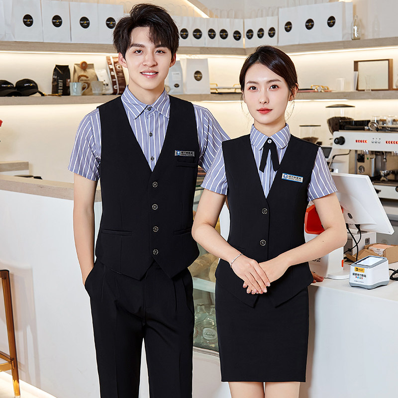 酒店服务员工作服女短袖套装酒吧KTV餐饮棋牌室茶楼西餐厅工装男