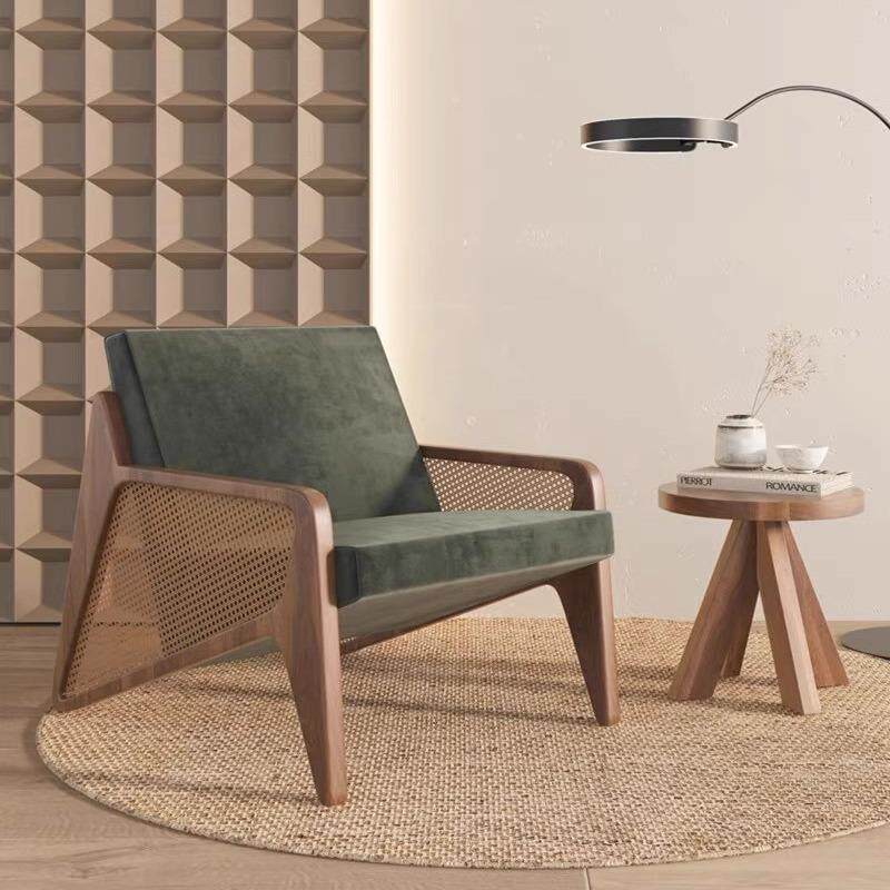 新中式白蜡木藤编单人沙发椅酒店民宿复古风设计实木休闲椅接待椅