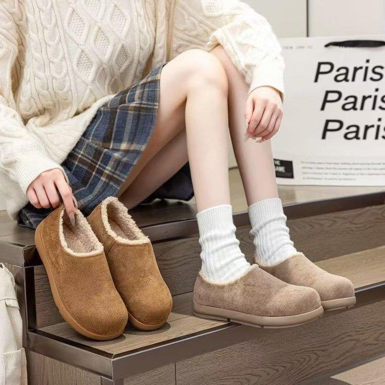 棕色厚底勃肯鞋短筒雪地靴女加绒保暖一脚蹬秋冬季2025新款棉鞋子