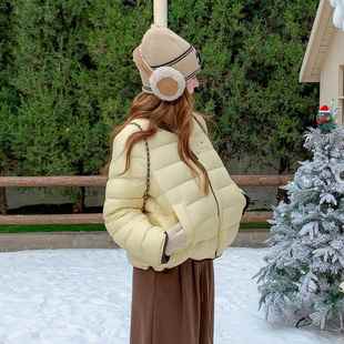 黄色短款羽绒服女冬季款新今年流行爆风款休闲运动白鸭2B142-18绒