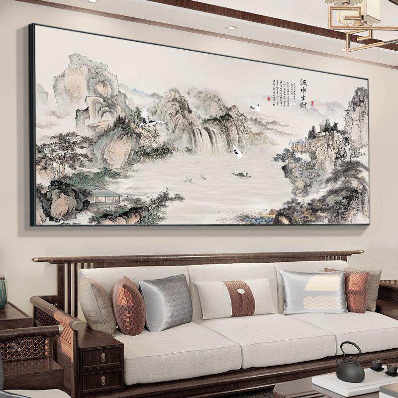 2025新款流水生财办公室字画装饰风景山水客厅挂画国画沙发背景墙