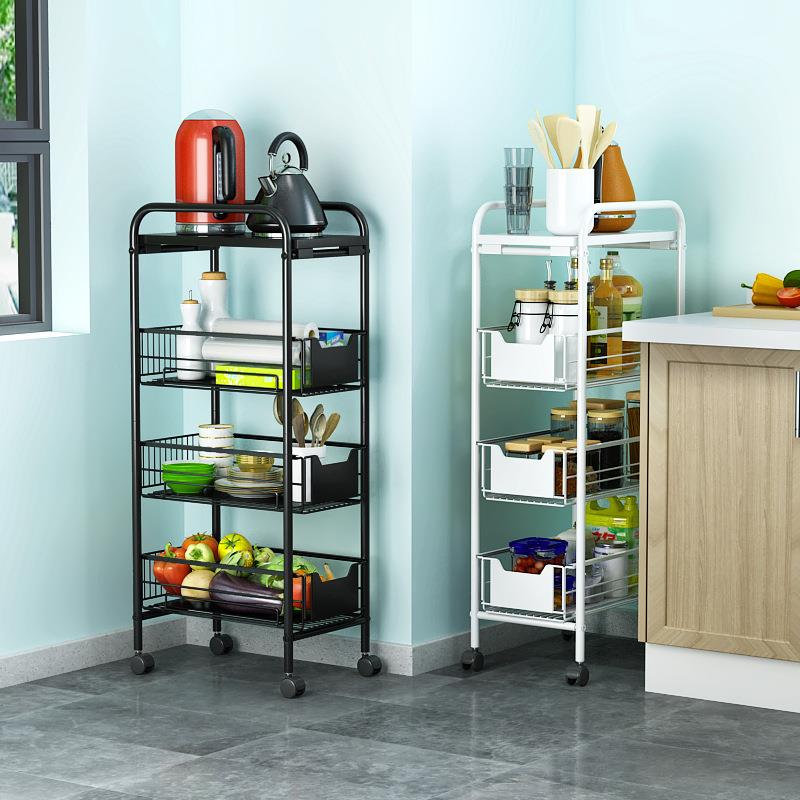 抽柜式厨房冰箱夹缝隙收纳置物架落地多层带轮移动蔬菜窄缝小推车