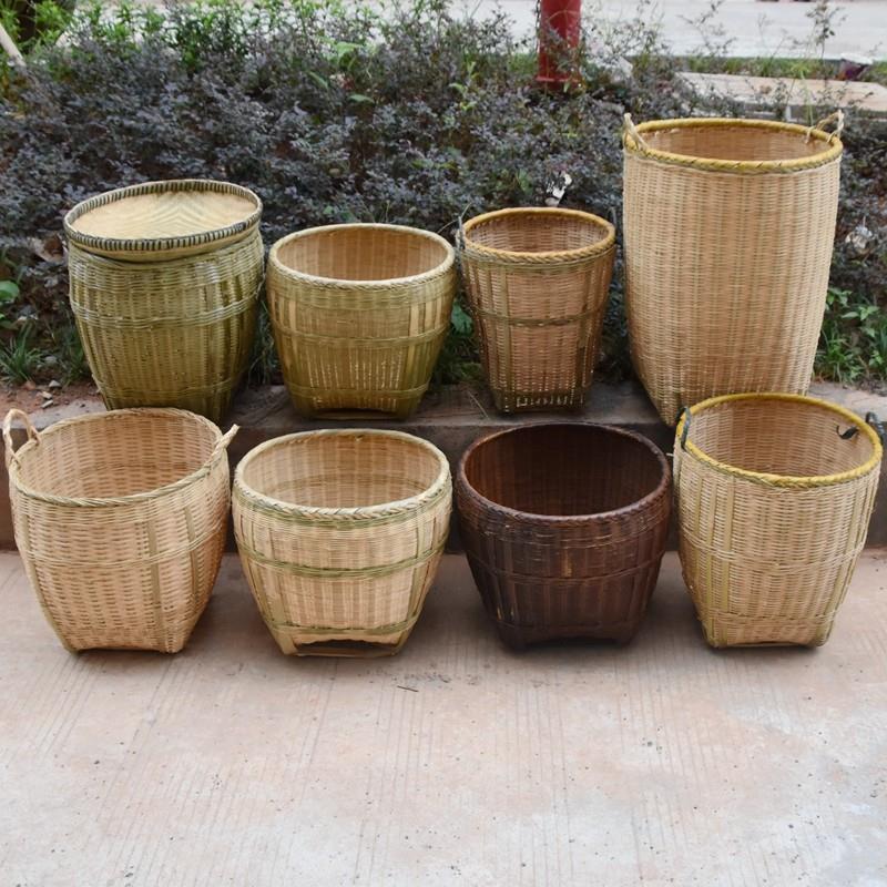 竹寺佬竹编大号箩筐 家用复古竹筐收纳 湖南省竹编工艺品 带盖竹