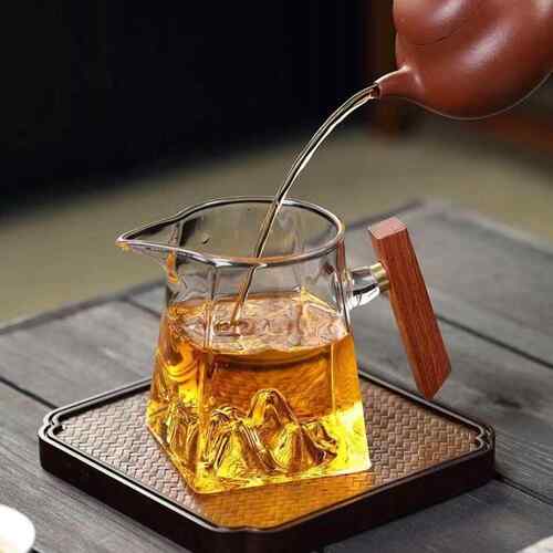 木把玻璃观山公道杯茶漏一体公杯茶滤套装茶具配件分茶器带手柄