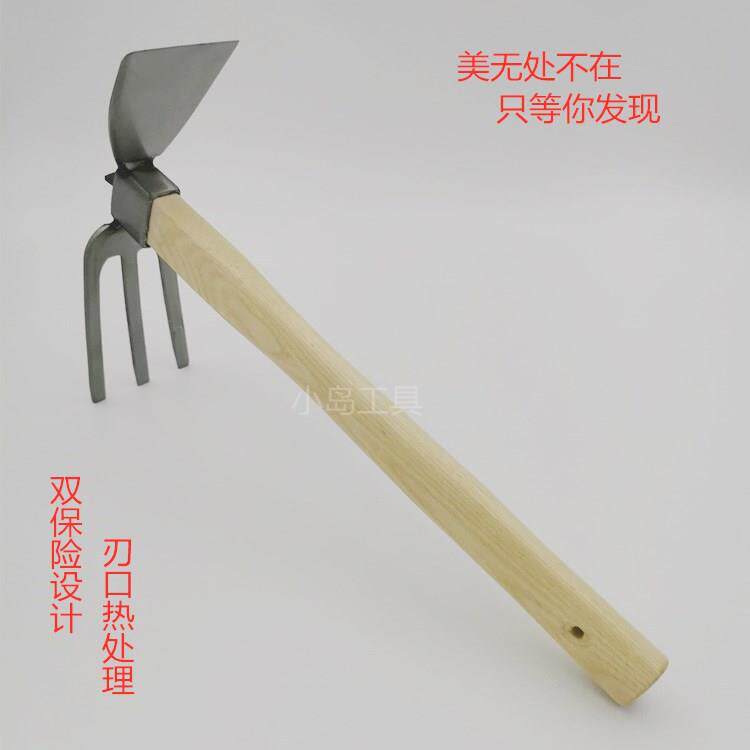 木柄不锈钢三齿锄耙片手两用锄头片手花锹爪勾小耙子单手松土点锄