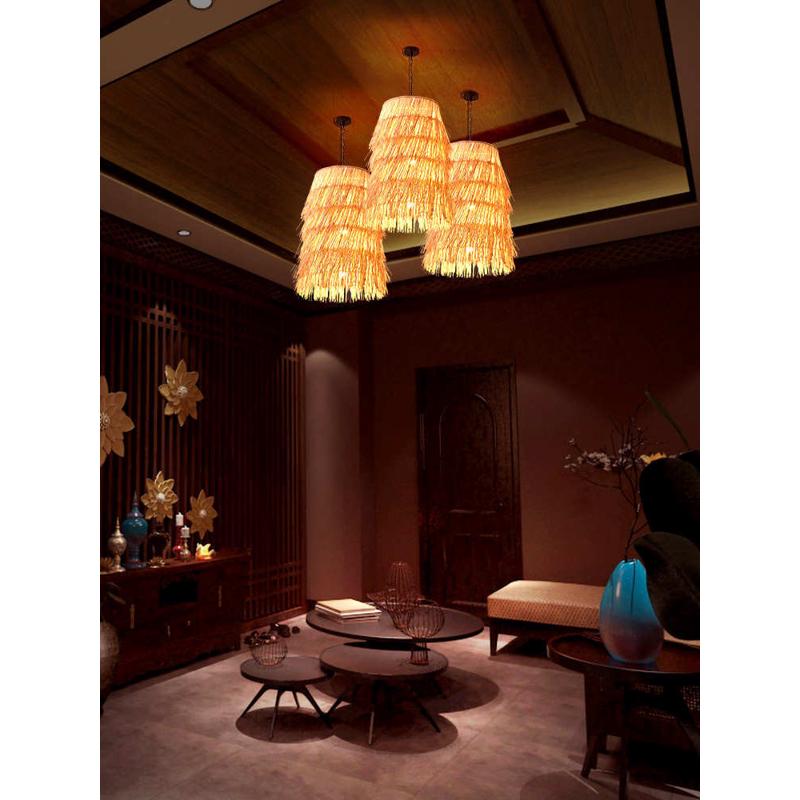 饭店东南亚民草竹装饰裙艺宿大堂商用吊灯灯具觅大厅餐厅酒店藤苑