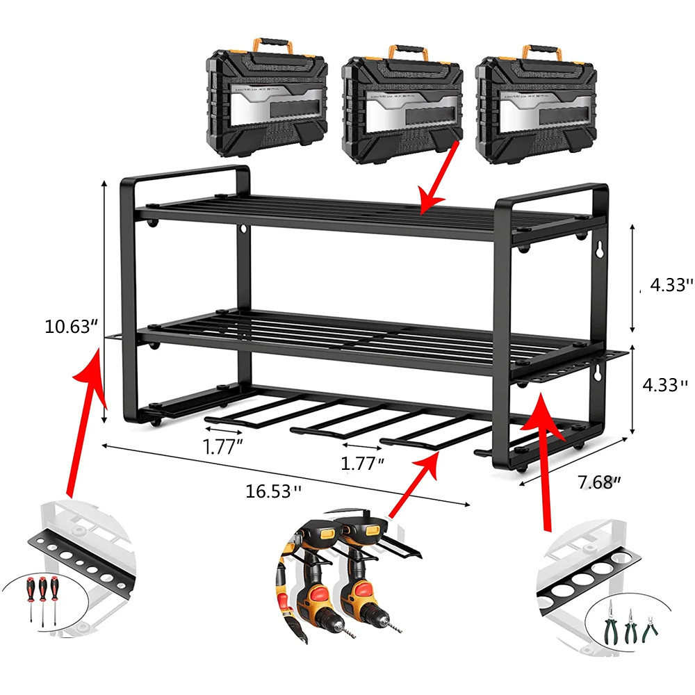 壁挂式电动工具收纳架重型浮动工具架储物架手持电钻置物架