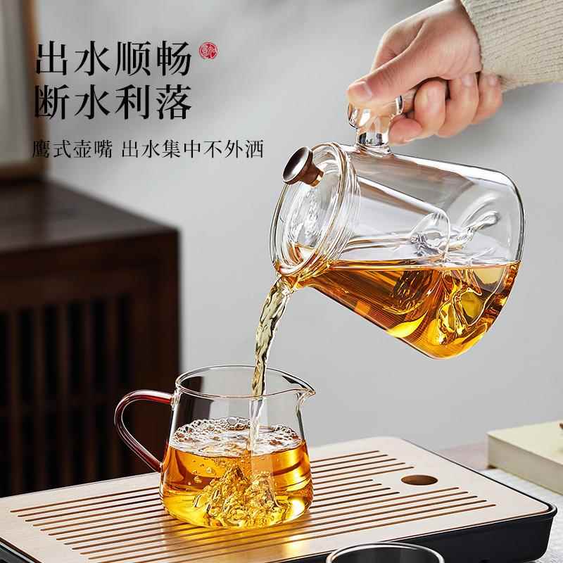 加厚玻璃茶套茶组高档家用泡茶壶喝待客具具大容茶量套QR538装茶