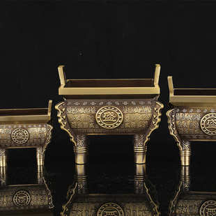 黄铜双龙鼎创意摆件香插龙鼎盛鼎财鼎仿古四足鼎家用招财香炉批发