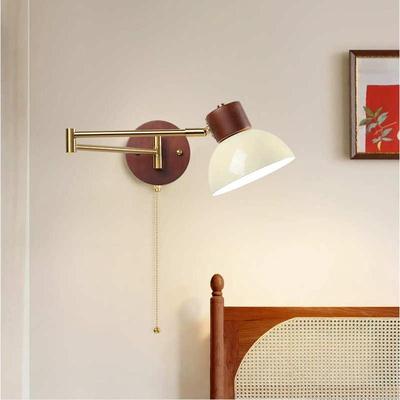 习用中古风书房卧室床头位移阅读摇臂奶油灯风折叠壁灯伸缩学可灯
