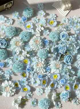 蓝发色系彷真花朵混搭d花y手工材料包i花头6215手作簪花头饰环簪