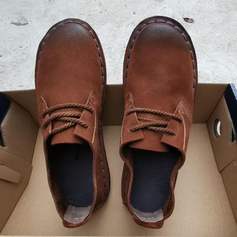 高档真皮透气系男鞋头日休底闲手工复古单层皮鞋外贸牛筋底软大圆