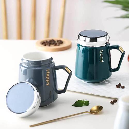 Creative Cup Ceramic Mug with lid spoon water cup coffee cu