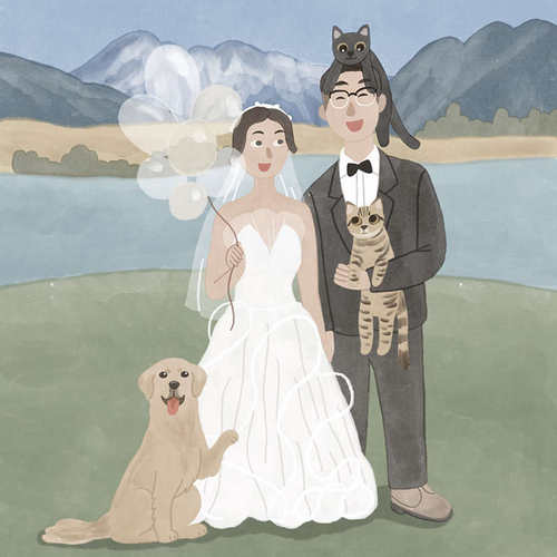 婚礼请柬插画设计手绘画头像定制