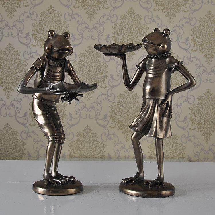 树脂工艺品青蛙托盘收纳摆件欧美风格电视柜玄关样版房茶几装饰品