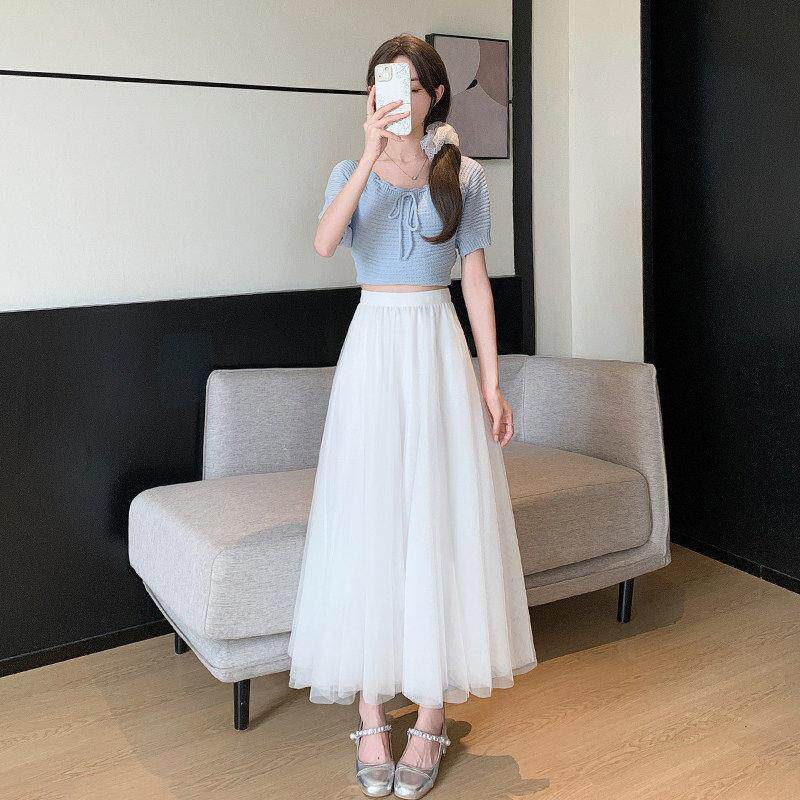 白色纱裙女半身裙夏季2026新款春秋高端网纱裙中长款A字仙女长裙