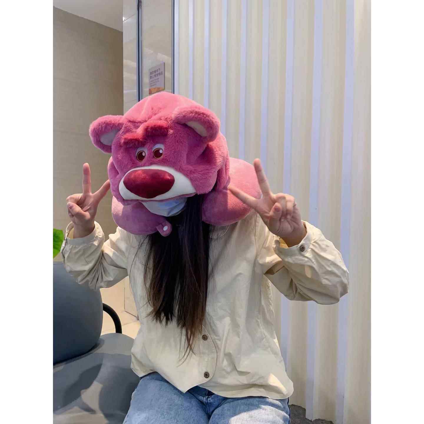 草莓熊连帽靠枕戴帽U型枕动漫卡通午睡旅行帽女款靠枕脖子护颈枕,床上用品,U型枕/便携枕,淘宝优惠券,粉丝福利购,淘宝优惠卷