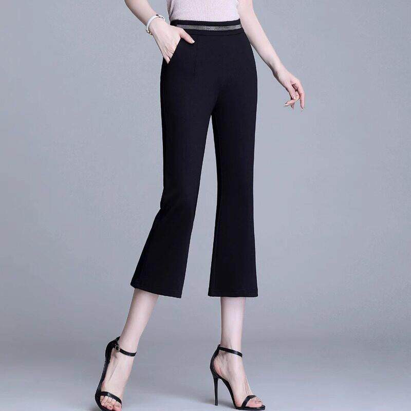 冰丝绸靴型裤女士2025夏季新薄弹性高腰修身大尺寸休闲三分喇叭裤