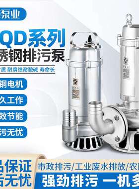 304不锈钢污水泵380V316L耐酸碱防腐蚀无堵塞切割化工潜水排污泵