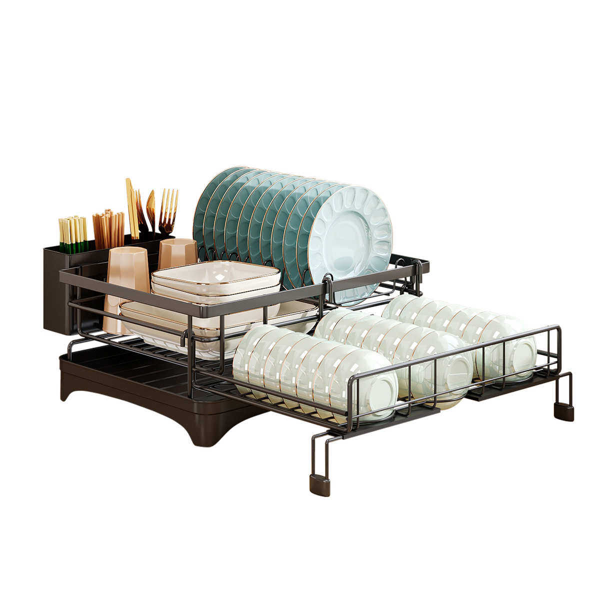 厨房置物架可折叠碗碟架餐具收纳架台面双层刀叉水杯沥水架,厨房/烹饪用具,厨房抽屉置物架,淘宝优惠券,粉丝福利购,淘宝优惠卷