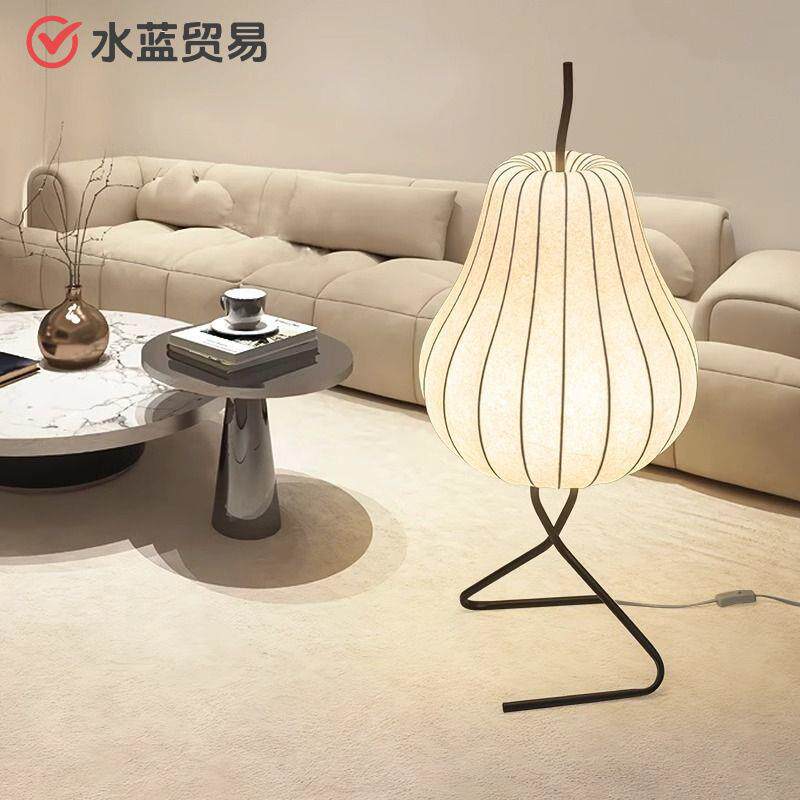 奶油风梨子灯蚕丝落地灯高级感设计师客厅摆件沙发旁边网红氛围灯